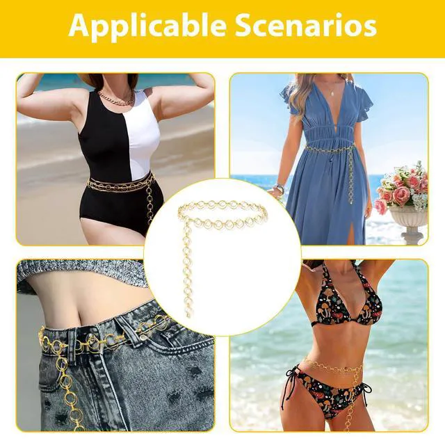 Alt view image 5 of 6 - EVKILKJS Waist Chain Belt for Women Metal O-Ring Adjustable Fashion Body Belly Link Belt Chain for Jeans Dress