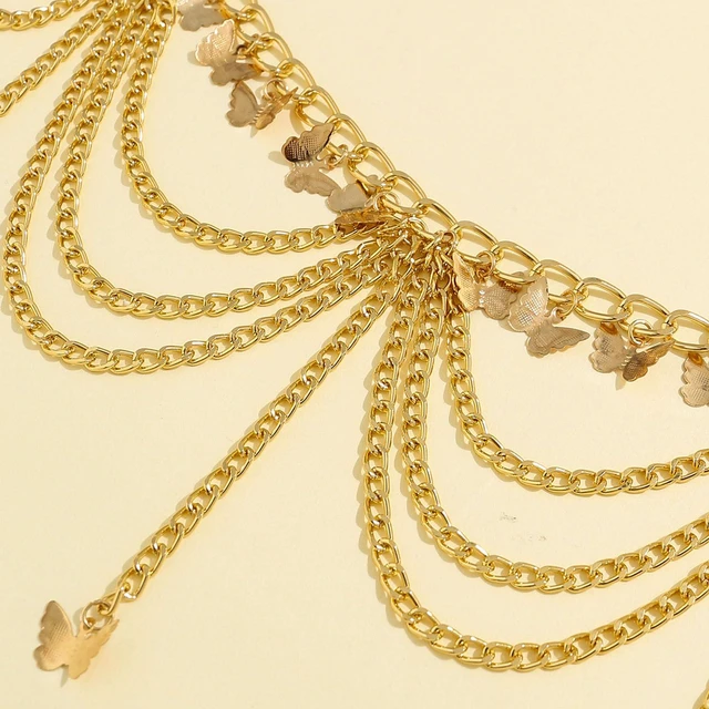 Alt view image 7 of 7 - Heart Charm Body Chain Gold Waist Chain Belly Chain | Gold waist chain with layered heart charms for beach outfits festivals parties vacations and stylish body jewelry looks