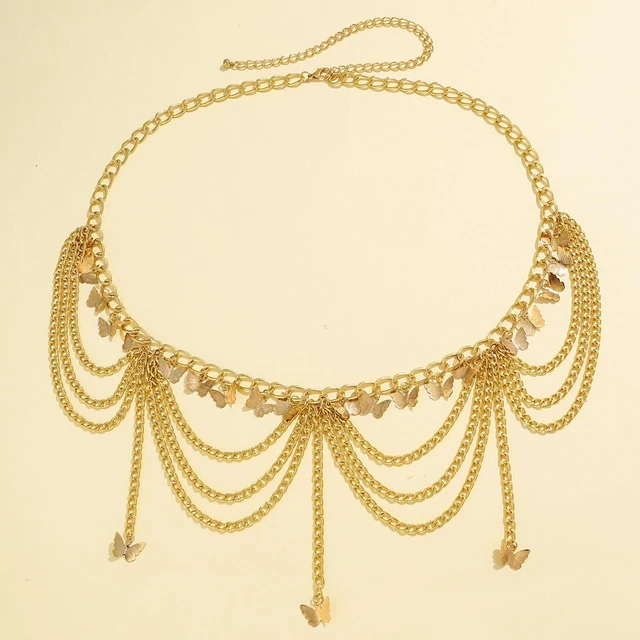 Alt view image 5 of 7 - Heart Charm Body Chain Gold Waist Chain Belly Chain | Gold waist chain with layered heart charms for beach outfits festivals parties vacations and stylish body jewelry looks