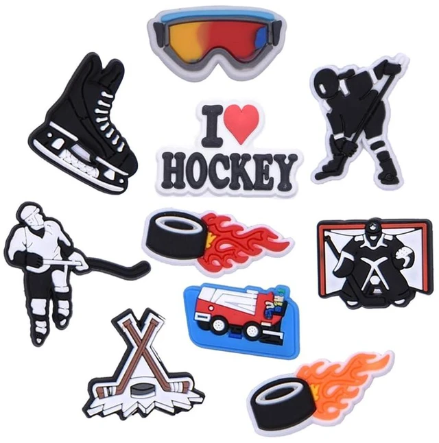 Main image of Szukastai Sports Ball Shoe Charms for Clog Shoe, Baseball Basketball Soccer Football Softball Volleyball Shoe Charms for Shoe & Bracelet Wristband Party Gifts (ice hockey)