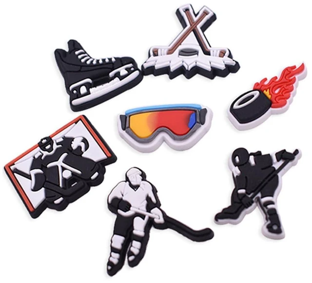 Alt view image 2 of 4 - Szukastai Sports Ball Shoe Charms for Clog Shoe, Baseball Basketball Soccer Football Softball Volleyball Shoe Charms for Shoe & Bracelet Wristband Party Gifts (ice hockey)