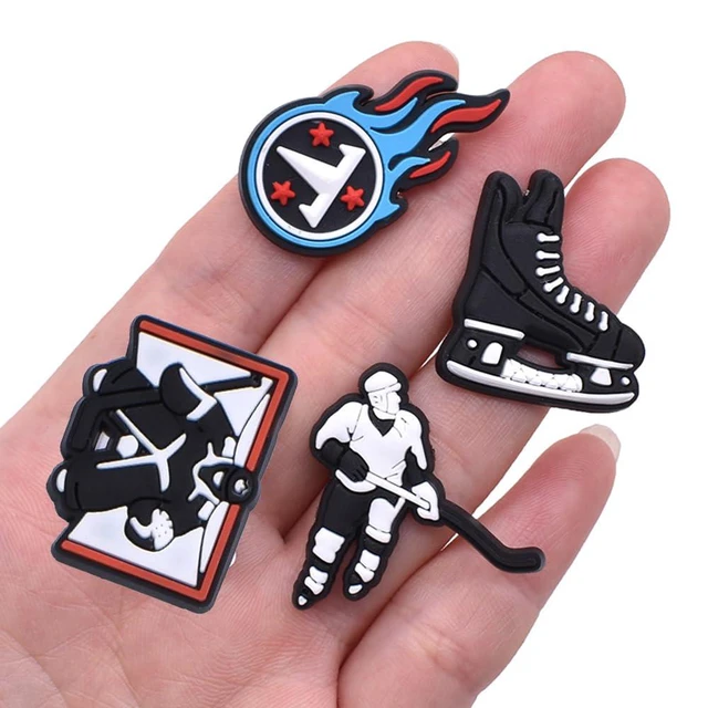 Alt view image 3 of 4 - Szukastai Sports Ball Shoe Charms for Clog Shoe, Baseball Basketball Soccer Football Softball Volleyball Shoe Charms for Shoe & Bracelet Wristband Party Gifts (ice hockey)