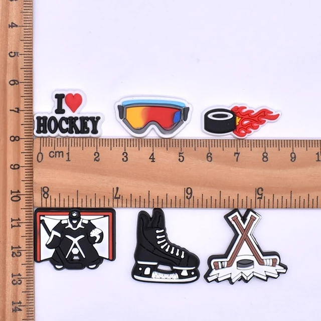 Alt view image 4 of 4 - Szukastai Sports Ball Shoe Charms for Clog Shoe, Baseball Basketball Soccer Football Softball Volleyball Shoe Charms for Shoe & Bracelet Wristband Party Gifts (ice hockey)