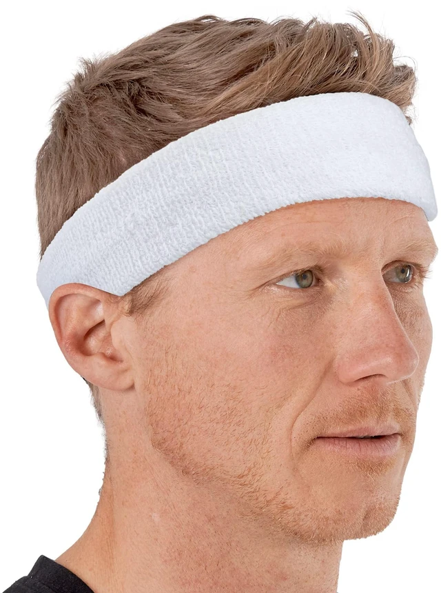 Main image of Tough Headwear Terry Cloth Headband - Sweat-Wicking Running Head Band - Basketball Accessories - Headband for Washing Face - White