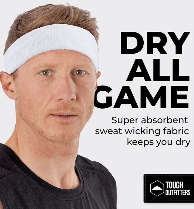 Alt view image 5 of 7 - Tough Headwear Terry Cloth Headband - Sweat-Wicking Running Head Band - Basketball Accessories - Headband for Washing Face - White