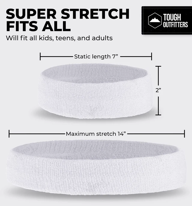 Alt view image 6 of 7 - Tough Headwear Terry Cloth Headband - Sweat-Wicking Running Head Band - Basketball Accessories - Headband for Washing Face - White