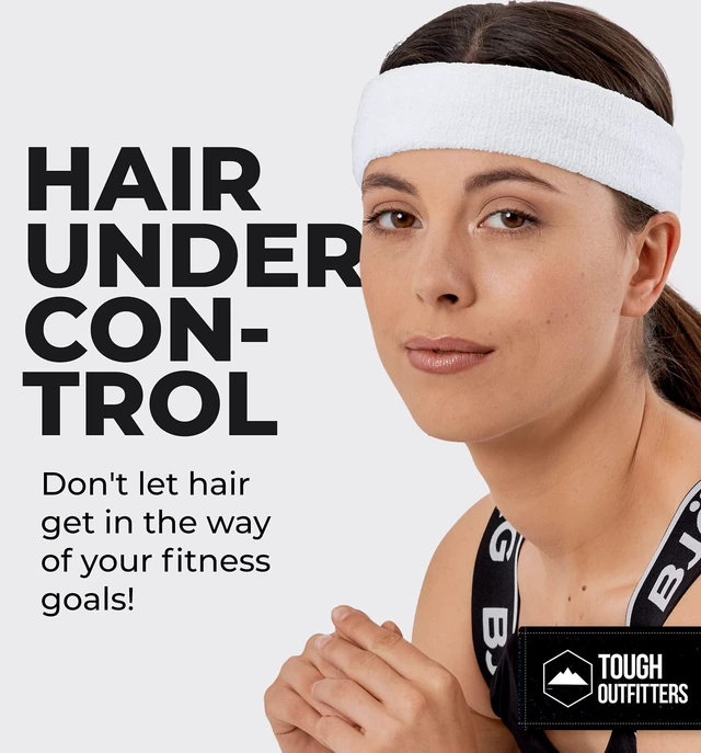 Alt view image 7 of 7 - Tough Headwear Terry Cloth Headband - Sweat-Wicking Running Head Band - Basketball Accessories - Headband for Washing Face - White