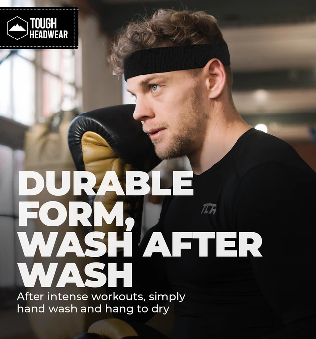 Alt view image 4 of 7 - Tough Headwear Terry Cloth Headband - Sweat-Wicking Running Head Band - Basketball Accessories - Headband for Washing Face - Black