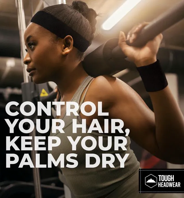 Alt view image 6 of 7 - Tough Headwear Terry Cloth Headband - Sweat-Wicking Running Head Band - Basketball Accessories - Headband for Washing Face - Black
