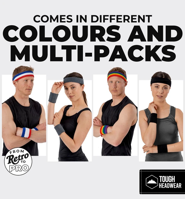 Alt view image 7 of 7 - Tough Headwear Terry Cloth Headband - Sweat-Wicking Running Head Band - Basketball Accessories - Headband for Washing Face - Black