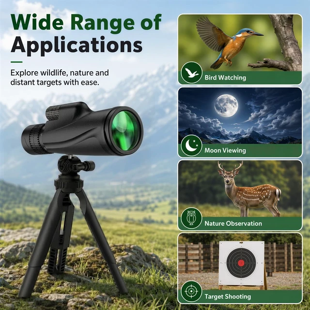 Alt view image 2 of 7 - Monocular-Telescope 80x100 High Powered Monoculars High Definition for Adults High Powered with Smartphone Adapter Telescope Bird Watching Travel Camping Hiking