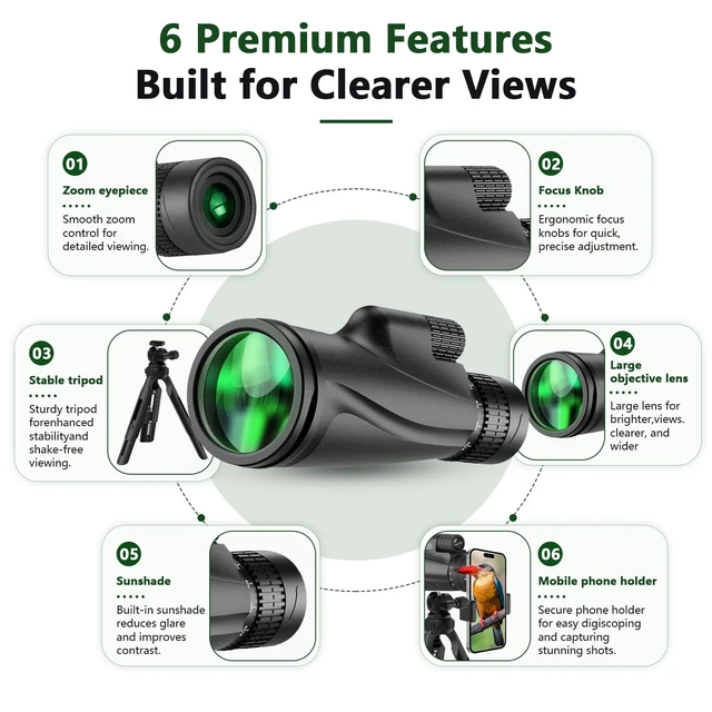 Alt view image 6 of 7 - Monocular-Telescope 80x100 High Powered Monoculars High Definition for Adults High Powered with Smartphone Adapter Telescope Bird Watching Travel Camping Hiking