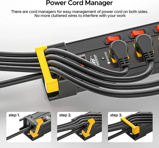 Alt view image 4 of 7 - 12-Outlet Heavy Duty Power Strip with Individual Switches 15FT Cord 15A/1875W, Wide Spacing for Bulky Plugs, 1020J Surge Protector Power Strip with Cable Management for Garage Home Workshop