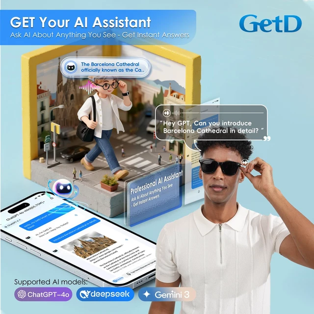 Alt view image 5 of 7 - AI Glasses, Smart Glasses Powered by ChatGPT, Real-Time AI Translation Nylon lens, AI translation in 145 languages, Handsfree calls, Immersive audio, Holds AI conversations, 11H Playtime