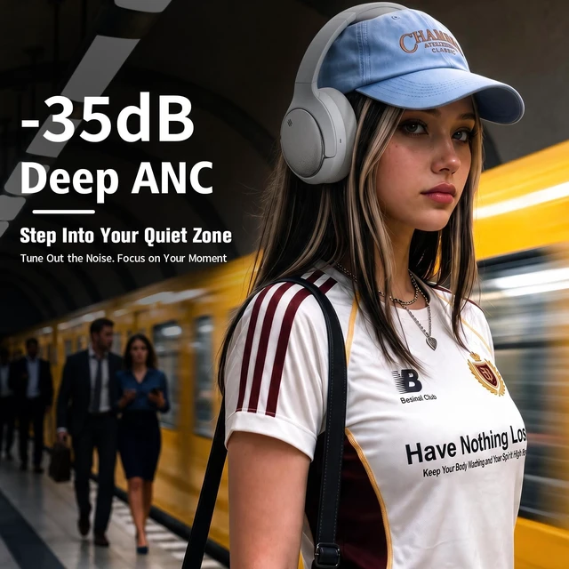 Alt view image 2 of 7 - Noise Cancelling Headphones - Bluetooth 6.0 Wireless Over Ear Headphones with -35dB ANC, 66H Playtime, Dual Device Pairing, Transparency Mode, Low Latency Game Mode, AUX, Type-C, for Daily
