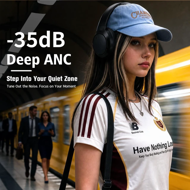Alt view image 2 of 7 - Bluetooth 6.0 Noise Cancelling Headphones - Over Ear Headphones with -35dB ANC, 66H Playtime, Dual Device Pairing, Transparency Mode, Low Latency Game Mode, AUX, Type-C, for Daily, Gaming