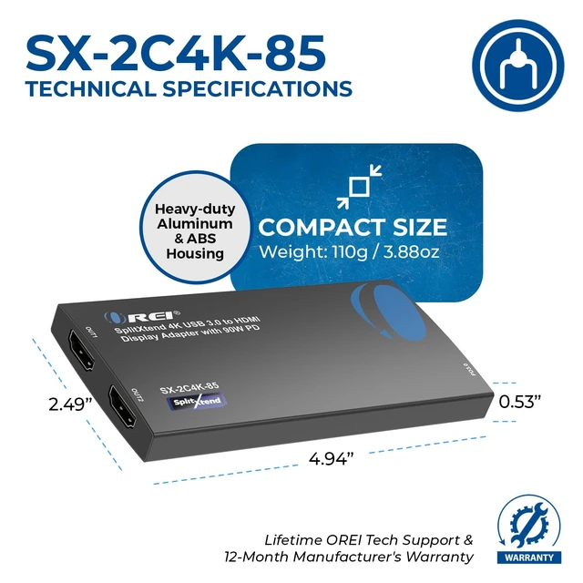 Alt view image 5 of 7 - SplitExtend 4K HDMI Splitter Extended Display for Dual Monitor with PD Multi-Monitor Display 3 Separate Screens - USB A & USB-C Adapter to HDMI 2.0, 4K@60hz, 90W PD Charger
