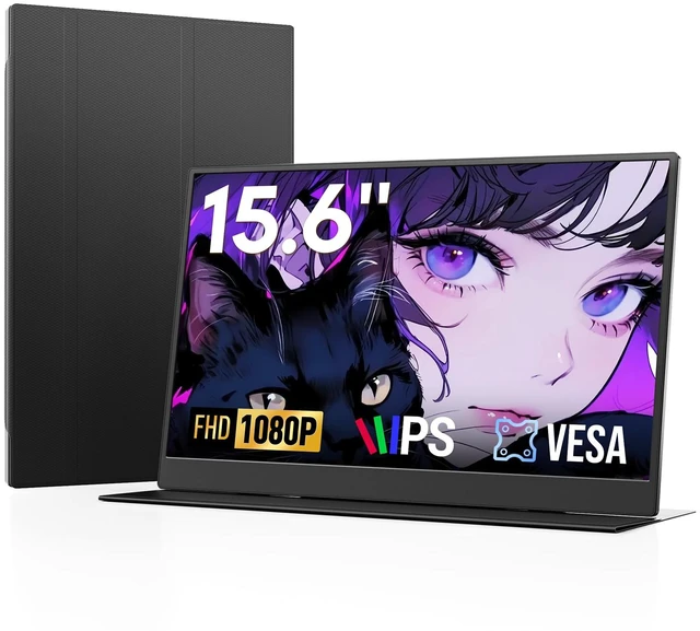 Main image of 15.6" Portable Monitor with Smart Cover FHD 1080P Travel Monitor for Laptop Built-in Speaker& Stand, IPS USB-C&Mini HDMI Screen Extender for Laptop Mac PC Phone Xbox PS4/5 Switch with Stand Case