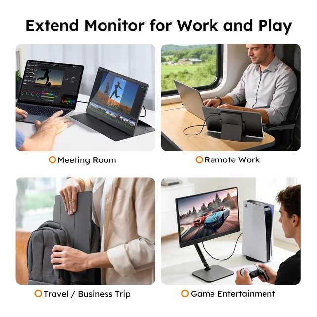 Alt view image 3 of 7 - 15.6" Portable Monitor with Smart Cover FHD 1080P Travel Monitor for Laptop Built-in Speaker& Stand, IPS USB-C&Mini HDMI Screen Extender for Laptop Mac PC Phone Xbox PS4/5 Switch with Stand Case
