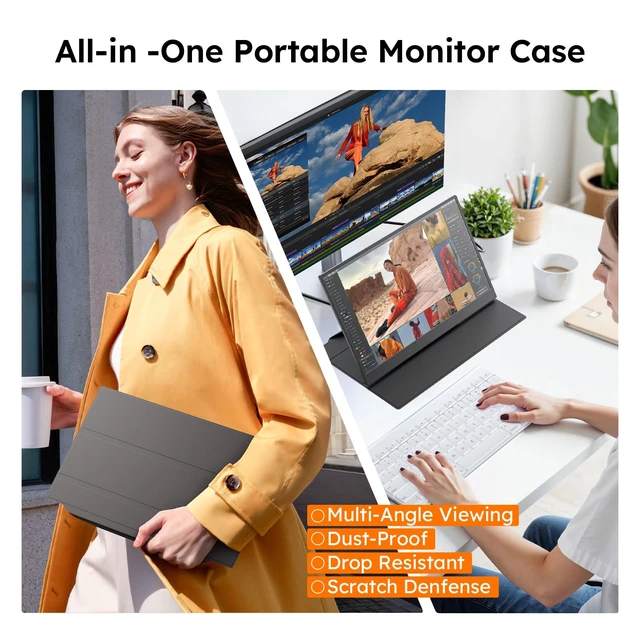 Alt view image 4 of 7 - 15.6" Portable Monitor with Smart Cover FHD 1080P Travel Monitor for Laptop Built-in Speaker& Stand, IPS USB-C&Mini HDMI Screen Extender for Laptop Mac PC Phone Xbox PS4/5 Switch with Stand Case