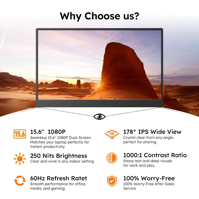 Alt view image 7 of 7 - 15.6" Portable Monitor with Smart Cover FHD 1080P Travel Monitor for Laptop Built-in Speaker& Stand, IPS USB-C&Mini HDMI Screen Extender for Laptop Mac PC Phone Xbox PS4/5 Switch with Stand Case