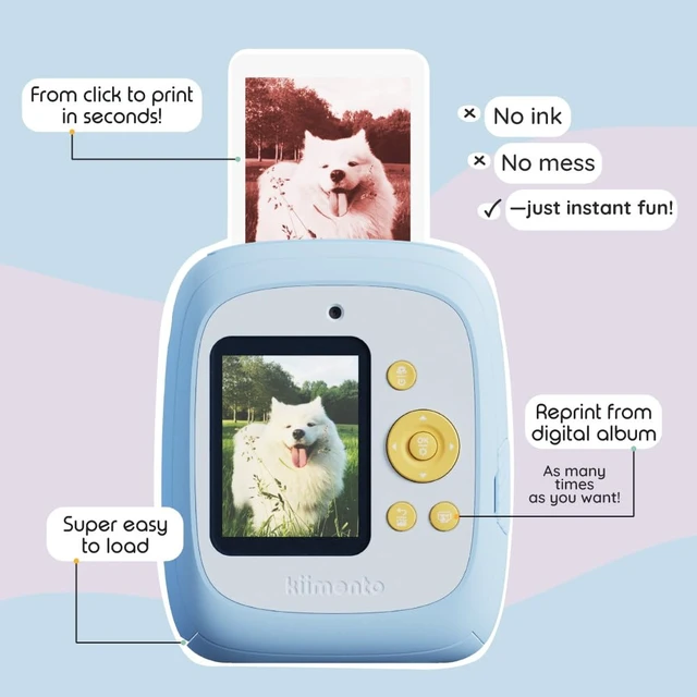 Alt view image 2 of 7 - kiimento Instant Print Digital Camera, Ink-Free Thermal Printing with 4 Color-Themed Paper Options, 2.4 HD Screen, Selfie Lens, 48MP Photo, 1080p Video, 32GB Memory Card Model P2 (Sky Blue)