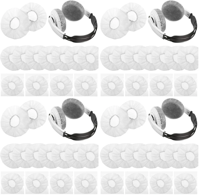 Main image of 200 Pieces Disposable Headphone Ear Cover Non-Woven Sanitary Earpad Covers for Most On Ear Headphones (L, 11 Cm/ 4.3 Inch,White) (Pack of 4)