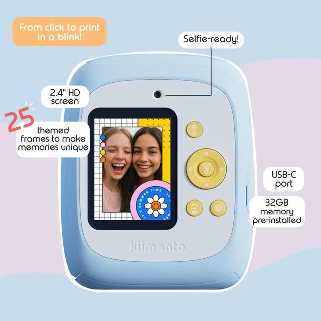Alt view image 6 of 7 - kiimento Instant Print Digital Camera, Ink-Free Thermal Printing with 4 Color-Themed Paper Options, 2.4 HD Screen, Selfie Lens, 48MP Photo, 1080p Video, 32GB Memory Card Model P2 (Sky Blue)