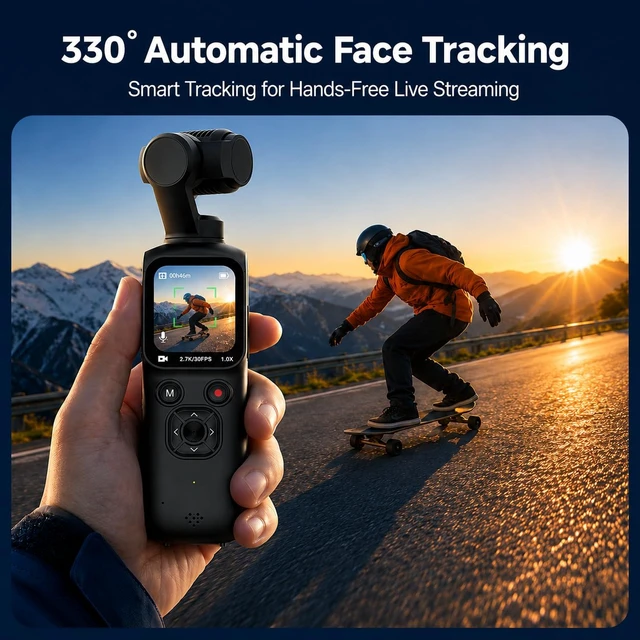 Alt view image 2 of 7 - 4K Vlogging Camera,75MP Pocket Digital Camera with 330° Rotating Lens YouTube Camera WiFi,1.72" Touch Screen,Face Tracking,16GB TF Card & Tripod,Handheld Camera for Daily Recording