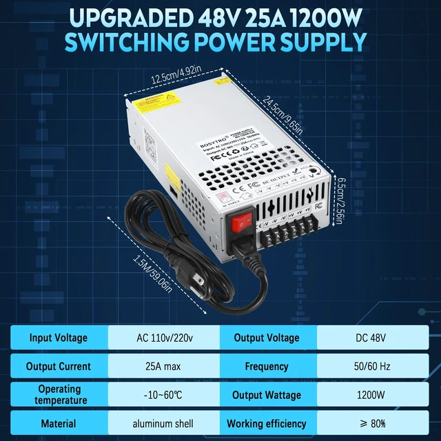 Alt view image 2 of 7 - Upgraded 48V DC Power Supply 1200W 25A AC to DC Converter Switching Power Supply for Led Strip, Motor Pump, CCTV, 3D Printer, Electronic Instruments, Lab Computer