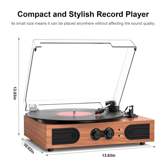 Alt view image 5 of 7 - Vinyl Record Player with Speakers,Bass Control, 3 Speed Bluetooth Turntable Built-in Stereo Speakers, Wireless Music Playback, Treble Tone Control, AUX Input, RCA Output, Headphone Jack,Auto Stop