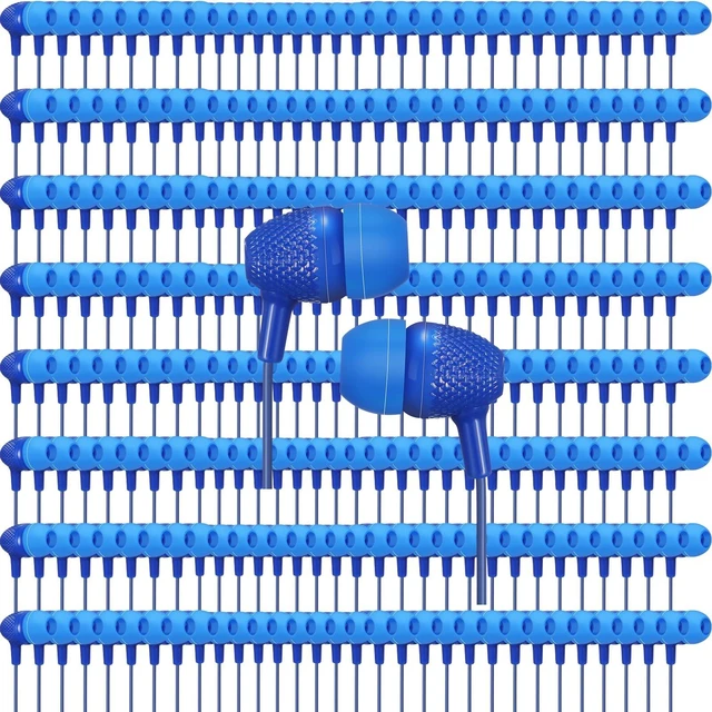 Main image of 200 Pack Earbuds Bulk Earphones 3.5 mm Classroom Headphones for Adult Assorted Colors Earbud Wired Earphone Without Mic for Adult Office Home Individually Bagged(Blue)