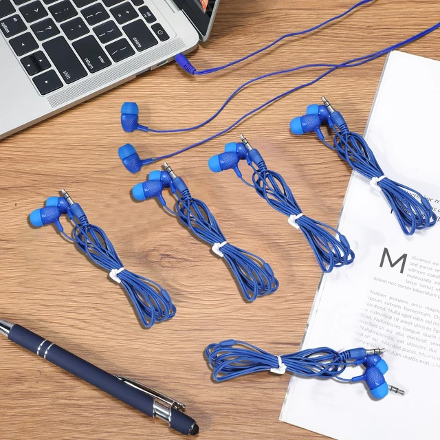 Alt view image 7 of 7 - 200 Pack Earbuds Bulk Earphones 3.5 mm Classroom Headphones for Adult Assorted Colors Earbud Wired Earphone Without Mic for Adult Office Home Individually Bagged(Blue)