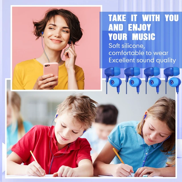 Alt view image 6 of 7 - 200 Pack Earbuds Bulk Earphones 3.5 mm Classroom Headphones for Adult Assorted Colors Earbud Wired Earphone Without Mic for Adult Office Home Individually Bagged(Blue)