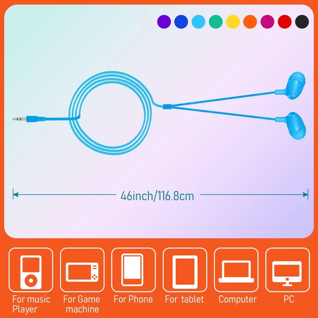 Alt view image 5 of 7 - 200 Pack Earbuds Bulk Earphones 3.5 mm Classroom Headphones for Adult Assorted Colors Earbud Wired Earphone Without Mic for Adult Office Home Individually Bagged(Colorful)