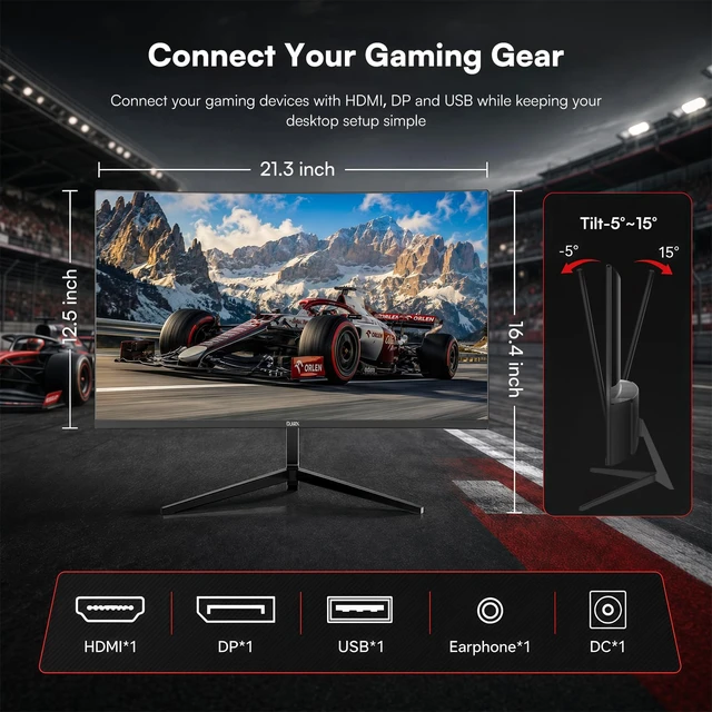 Alt view image 7 of 7 - 24 Inch Curved Gaming Monitor FHD(1920 x1080) 180Hz, 1ms MPRT 98% sRGB, FreeSync, HDMI DP Ports, Frameless, HDR10, VESA Mount75*75mm, Ideal for Office, Work, Business