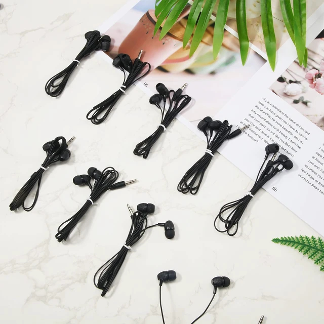 Alt view image 7 of 7 - 200 Pack Earbuds Bulk Earphones 3.5 mm Classroom Headphones for Adult Assorted Colors Earbud Wired Earphone Without Mic for Adult Office Home Individually Bagged(Black)