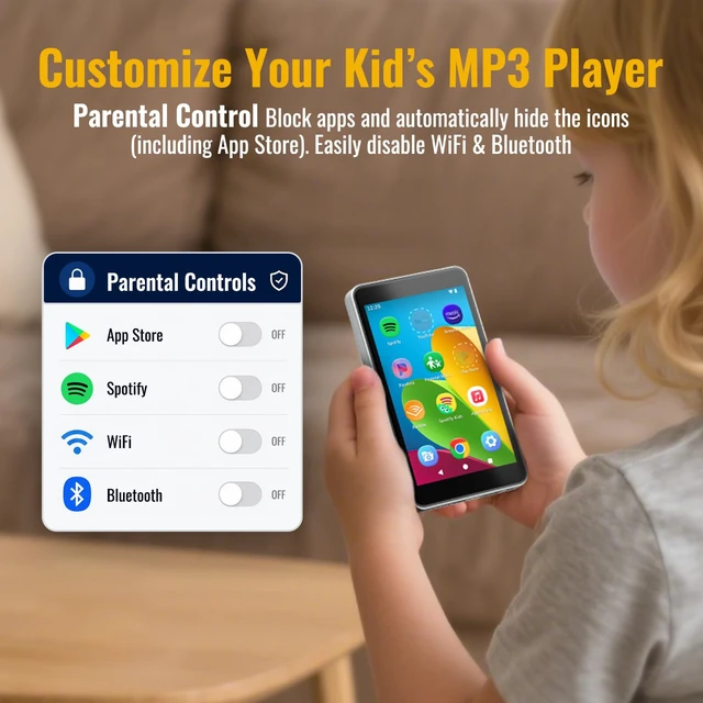 Alt view image 2 of 7 - MP3 Player with Spotify for Kids, Play Store, 80GB Storage Android 14, Parental Controls, Night Mode, Audible, Music, Libby, Earphones & Memory Card Included, Up to 1TB