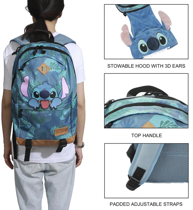 Alt view image 5 of 7 - Disney Stitch Tropical Print 17.5" Hooded Backpack