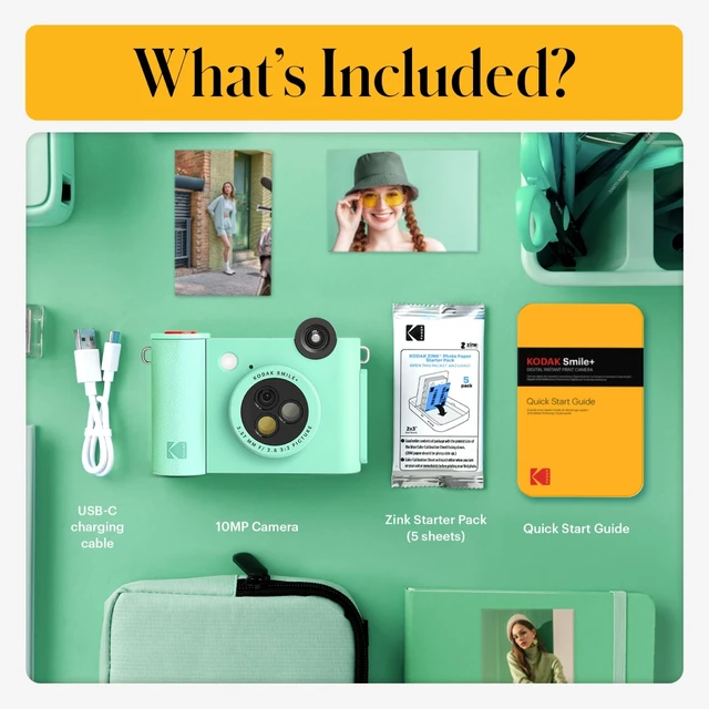 Alt view image 3 of 7 - Smile+ 2-in-1 Digital Instant Print Camera & Wireless Bluetooth Photo Printer - 10MP, Special-Effect Rotating Lens, Zink 2x3 Sticky-Back Photos, Print via Fun App from Smart Devices - Green