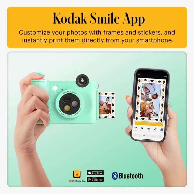 Alt view image 4 of 7 - Smile+ 2-in-1 Digital Instant Print Camera & Wireless Bluetooth Photo Printer - 10MP, Special-Effect Rotating Lens, Zink 2x3 Sticky-Back Photos, Print via Fun App from Smart Devices - Green