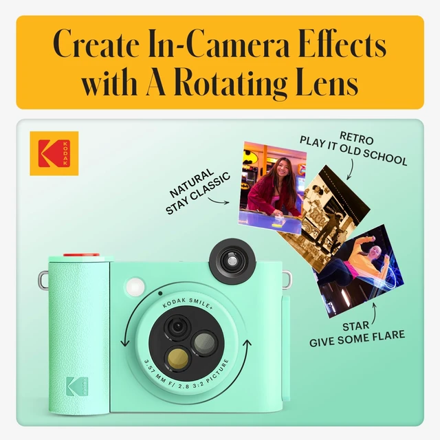 Alt view image 5 of 7 - Smile+ 2-in-1 Digital Instant Print Camera & Wireless Bluetooth Photo Printer - 10MP, Special-Effect Rotating Lens, Zink 2x3 Sticky-Back Photos, Print via Fun App from Smart Devices - Green