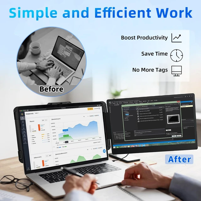 Alt view image 5 of 7 - 14 Inch Laptop Screen Extender IPS FHD 1080P Plug and Play Extra Screen Portable Travel Work Monitor USB-C HDMI Port Compatible with Wins Mac Chrome Dex Fits 13-17" Laptops