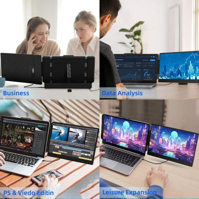 Alt view image 6 of 7 - 14 Inch Laptop Screen Extender IPS FHD 1080P Plug and Play Extra Screen Portable Travel Work Monitor USB-C HDMI Port Compatible with Wins Mac Chrome Dex Fits 13-17" Laptops
