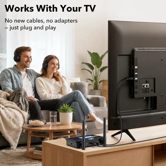 Alt view image 6 of 7 - B03Pro+ Bluetooth 5.3 Transmitter Receiver w/LDAC for TV Home Stereo Long Range Wireless Audio Adapter with Screen, Dual Link, Optical RCA 3.5mm AUX Outputs/Inputs, Soundbar Passthrough
