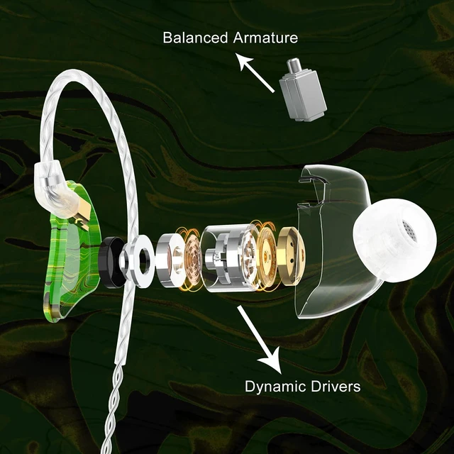 Alt view image 2 of 7 - MMCX Triple Driver in Ear Monitor Headphone for Musician,Forest Green Hybrid 2DD+1BA Drivers IEM Earphones, Secure Over-ear Design with Foam Tips for Sound Isolating Live Stage Audio Monitoring