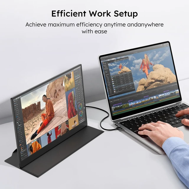 Alt view image 7 of 7 - 15.6" Portable Monitor with Foldable Stand & Carry Case, 1080P IPS External Display, 75x75mm VESA Mount, Built-in Speakers, USB-C & HDMI for Laptop, Mac, PC, Phone, Xbox, PS4/5, Switch