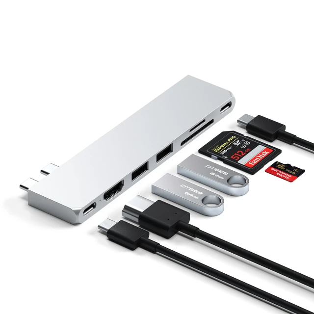 Alt view image 2 of 7 - 7-in-1 USB-C Hub Pro Slim, 4K HDMI, USB 3.2 Gen 2, USB 4, Silver USB hub, 100W Charging, USB 4, USB 3.2 Gen 2, SD/Micro Card Reader, for Mac, MacBook Air/Pro