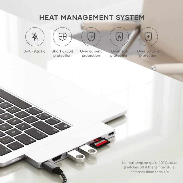 Alt view image 6 of 7 - 7-in-1 USB-C Hub Pro Slim, 4K HDMI, USB 3.2 Gen 2, USB 4, Silver USB hub, 100W Charging, USB 4, USB 3.2 Gen 2, SD/Micro Card Reader, for Mac, MacBook Air/Pro