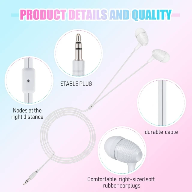 Alt view image 3 of 7 - 200 Pack Earbuds Bulk Earphones 3.5 mm Classroom Headphones for Adult Assorted Colors Earbud Wired Earphone Without Mic for Adult Office Home Individually Bagged(White)